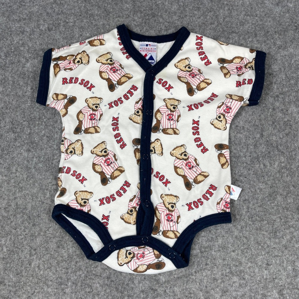 Majestic Boston Red Sox Teddy Bear Print Infant Bodysuit 3/6 Months White Navy